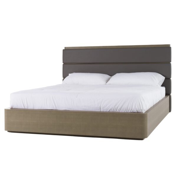Eastern King Modrest Lois - Modern Grey Leather & Beige Shagreen Bed - Image 2