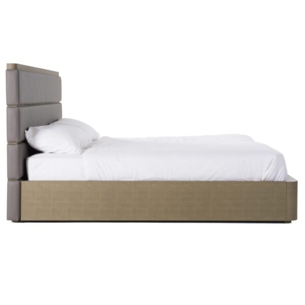 Eastern King Modrest Lois - Modern Grey Leather & Beige Shagreen Bed - Image 3