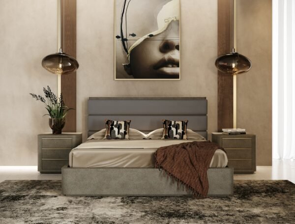 Modrest Lois - Modern Beige Shagreen + Brass Nightstand - Image 2