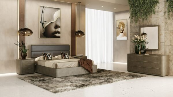 Modrest Lois - Modern Beige Shagreen + Brass Nightstand - Image 3