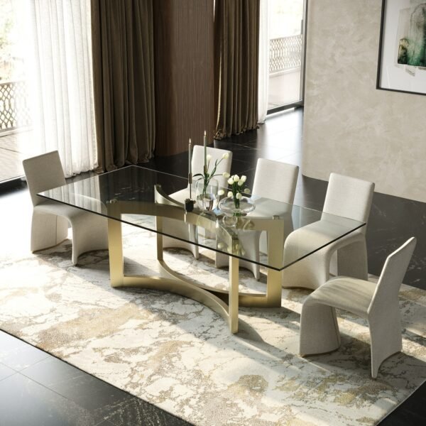 Modrest Mingus - Modern Glass + Brushed Brass Rectangualr Dining Table