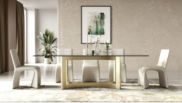 Modrest Mingus - Modern Glass + Brushed Brass Rectangualr Dining Table - Image 2