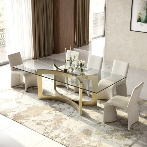 Modrest Mingus - Modern Glass + Brushed Brass Rectangualr Dining Table - Image 3