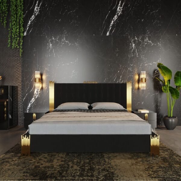 Queen Modrest Token Modern Black & Gold Bed - Image 4