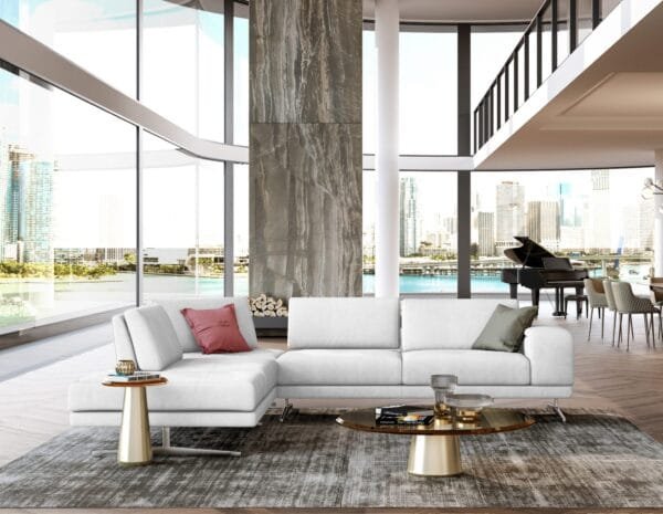 Lamod Italia Mood - Italian White Leather Left Facing Sectional Sofa