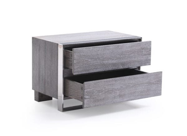 Queen Modrest Arlene Modern Grey Elm & Stainless Steel Bedroom Set - Image 2