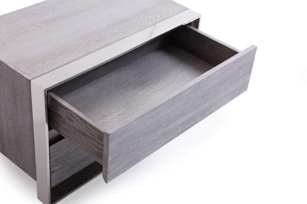 Queen Modrest Arlene Modern Grey Elm & Stainless Steel Bedroom Set - Image 4
