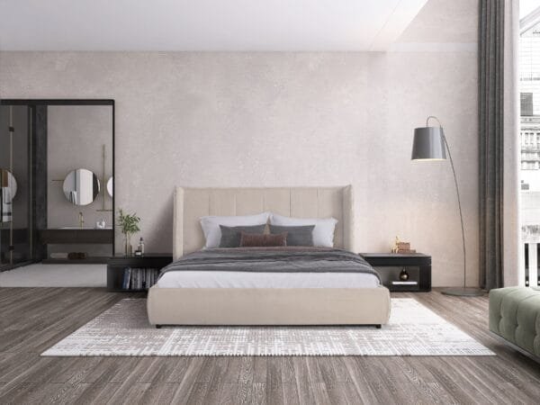 Modrest Emilia - Modern Beige Velvet Bed - Image 4