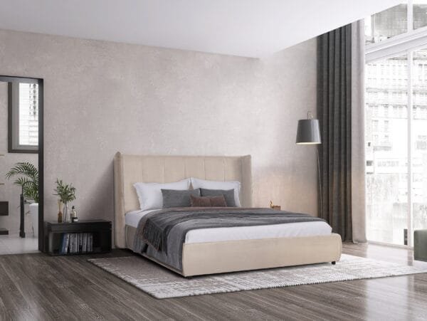 Modrest Emilia - Modern Beige Velvet Bed - Image 5