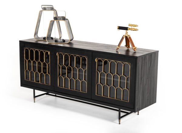 Modrest Natalie Modern Black Acacia & Antique Brass Buffet - Image 3