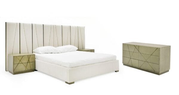 Modrest Nixa - Modern Beige Velvet + Brushed Bronze Bed - Image 3