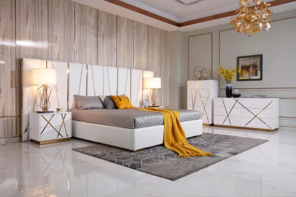Modrest Nixa Modern White Bonded Leather & Gold Bed - Image 4