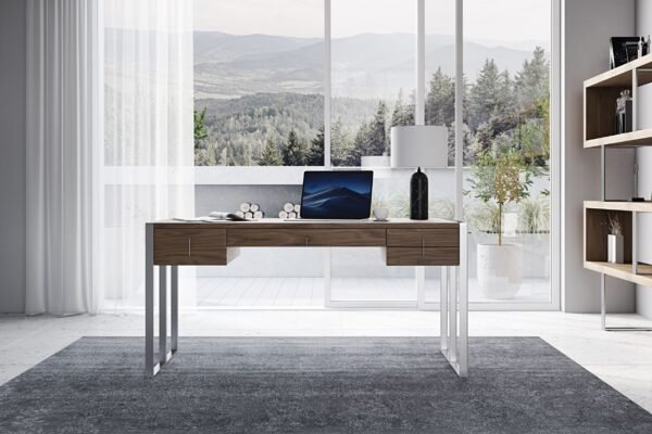 Modrest Orcutt - Modern Walnut & Stainless Steel Desk - Image 4