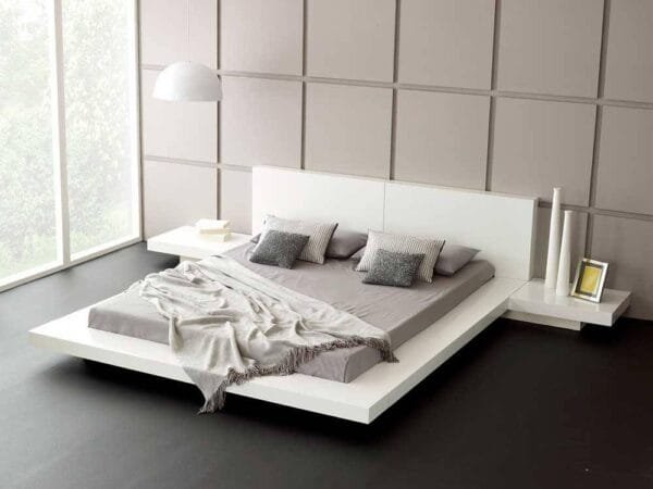 Queen Opal White Gloss Japanese Style Platform Bed with Nightstands - Image 2