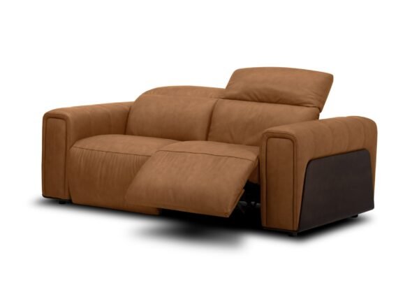 Divani Casa Sandstone - Modern Brown Leather Loveseat w/ 2 Electric Recliners