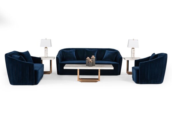 Divani Casa Palomar Modern Blue Velvet & Brass Sofa - Image 4