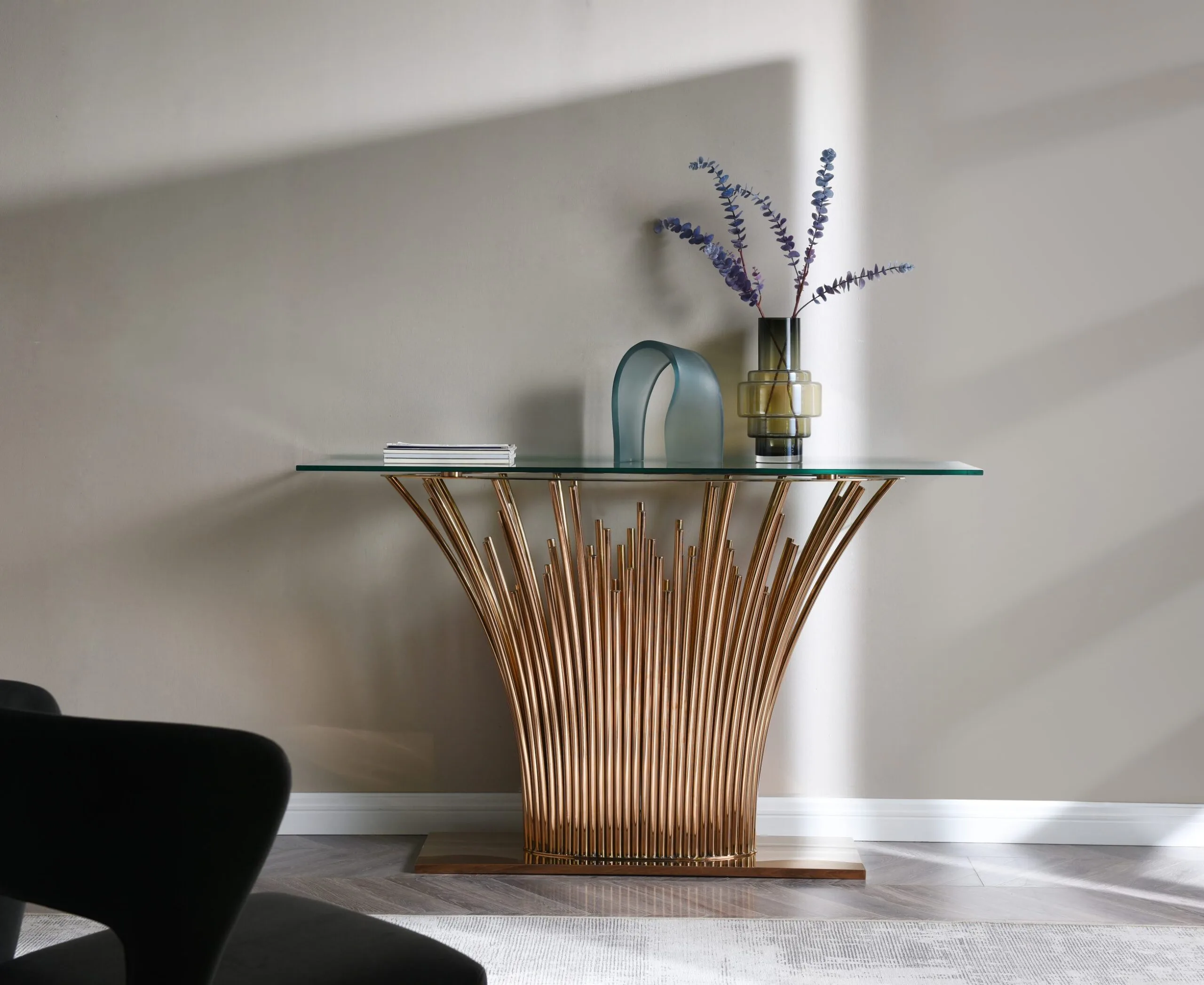 Modrest Paxton - Modern Glass + Rosegold Console Table 1 Modrest Paxton - Modern Glass + Rosegold Console Table
