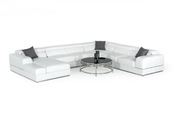 Divani Casa Pella - Modern White Italian Leather U Shaped Sectional Sofa