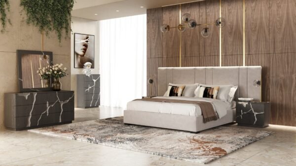 Modrest Penelope - Modern Grey Velvet Bed - Image 3