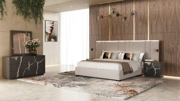 Modrest Penelope - Modern Grey Velvet Bed - Image 2