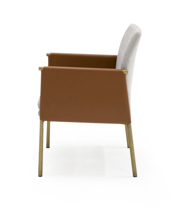 Modrest Pettit - Modern Light Grey/ Camel and Brass Arm Dining Chair - Image 2