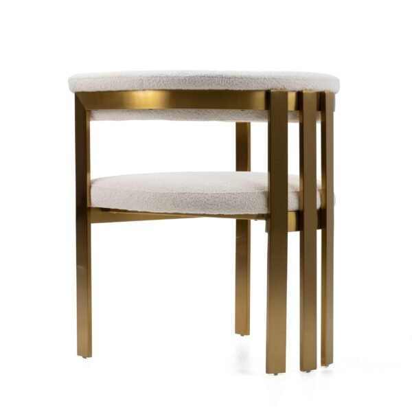 Modrest Pontiac - Modern Beige Sherpa + Gold Dining Chair - Image 3