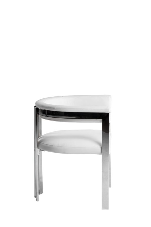 Modrest Pontiac - Modern White Vegan Leather + Stainless Steel Dining Chair - Image 2