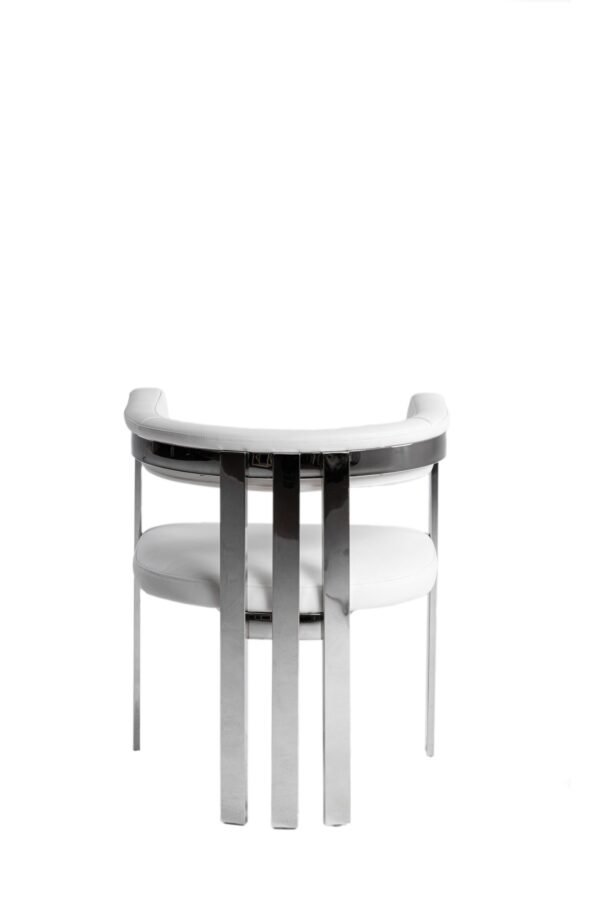 Modrest Pontiac - Modern White Vegan Leather + Stainless Steel Dining Chair - Image 3