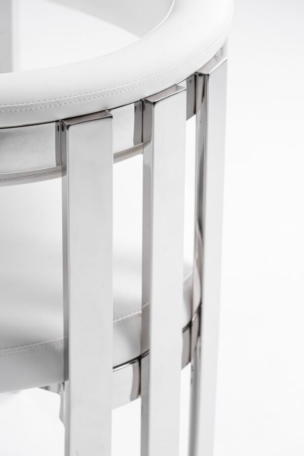 Modrest Pontiac - Modern White Vegan Leather + Stainless Steel Dining Chair - Image 5