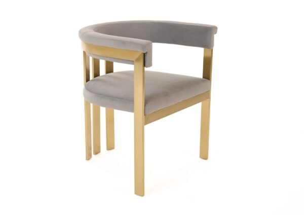 Modrest Pontiac - Modern Grey Velvet + Champagne Gold Dining Chair - Image 2