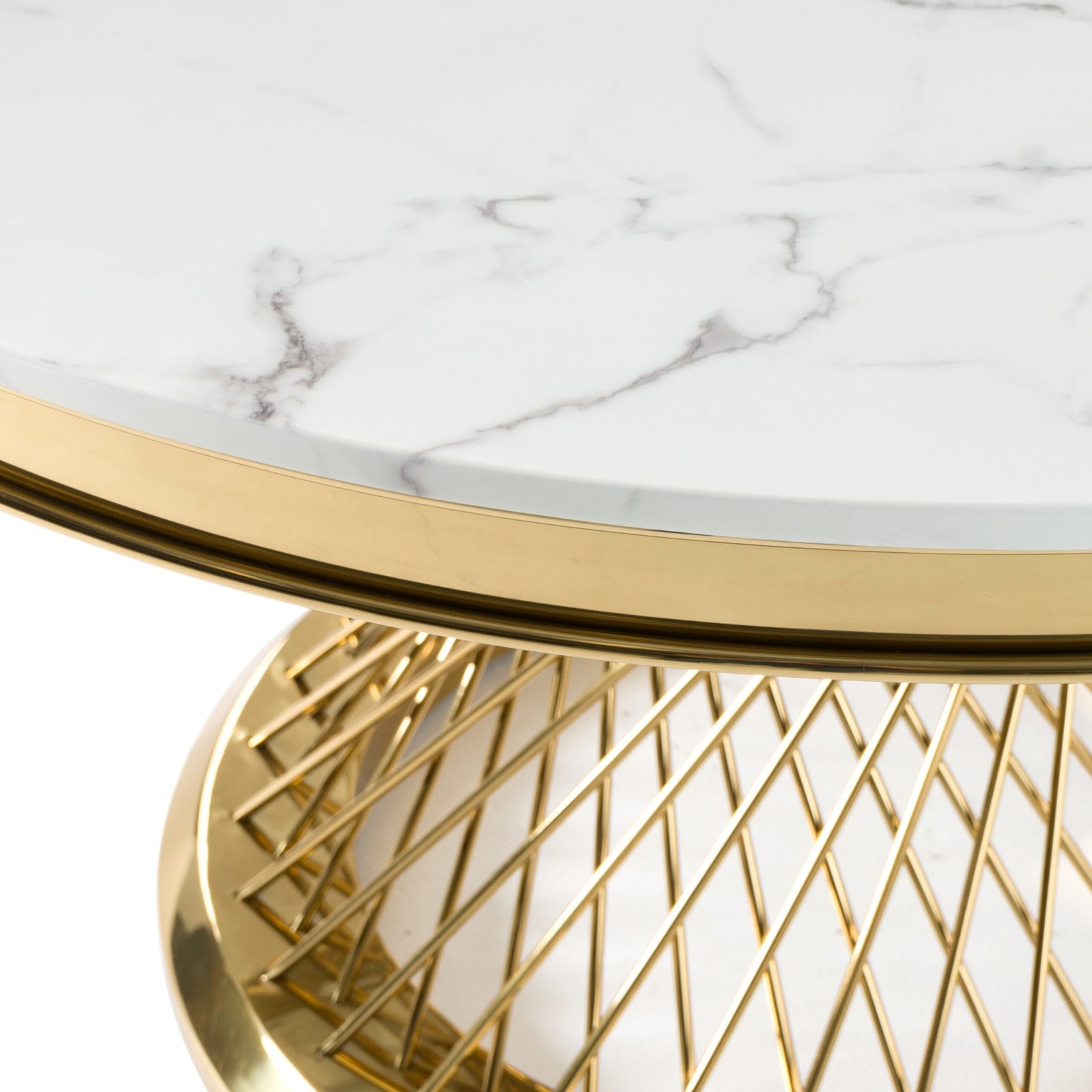 Modrest Potter - White Marble & Gold Stainless Steel Round Dining Table 3 Modrest Potter - White Marble & Gold Stainless Steel Round Dining Table - Image 3