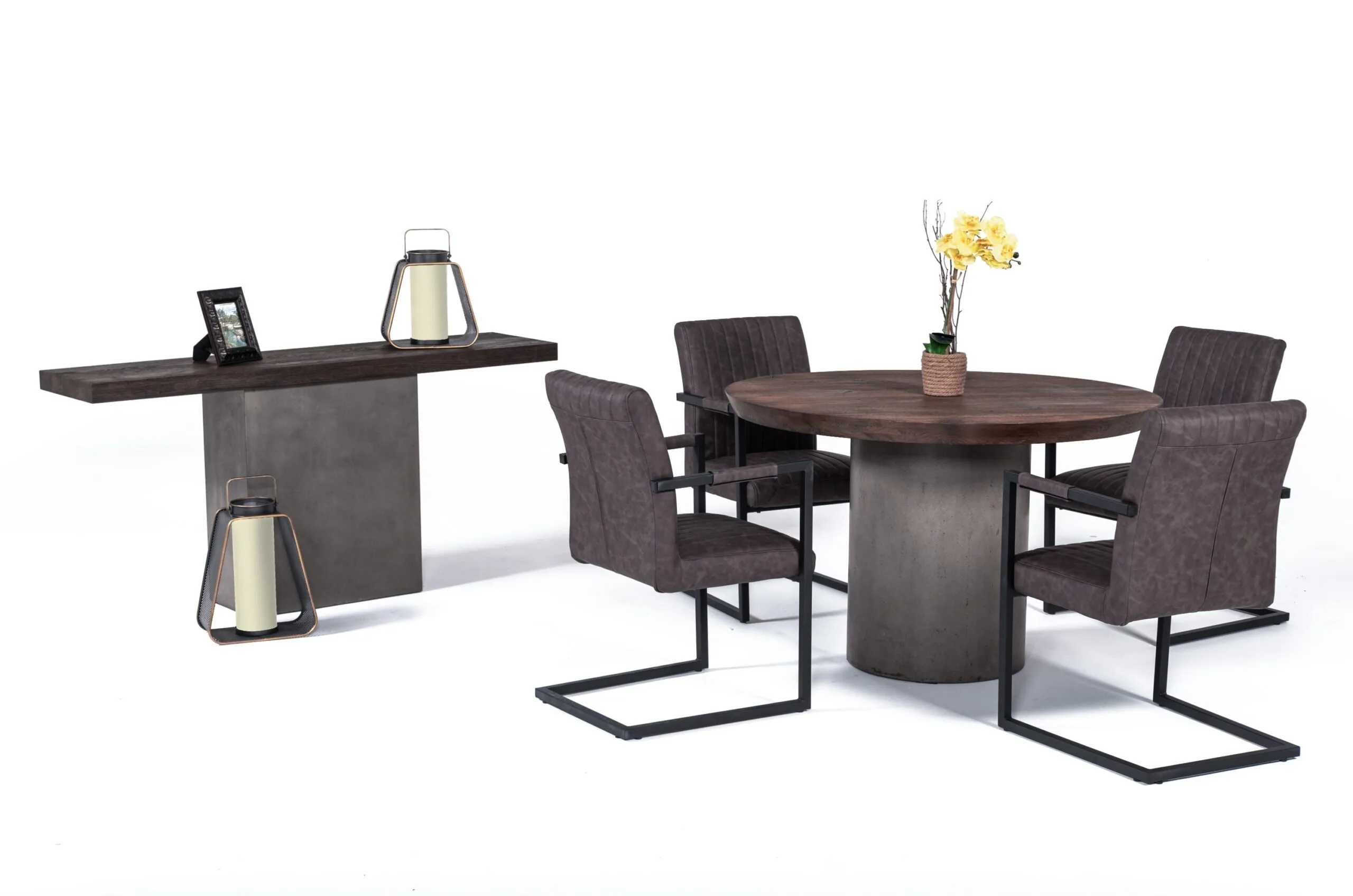 Modrest Renzo Modern Round Oak & Concrete Dining Table 1 Modrest Renzo Modern Round Oak & Concrete Dining Table