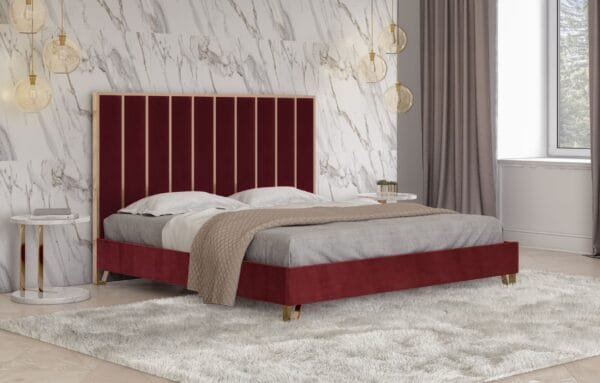Eastern King Divani Casa Reyes Modern Red Velvet & Gold Bed - Image 2