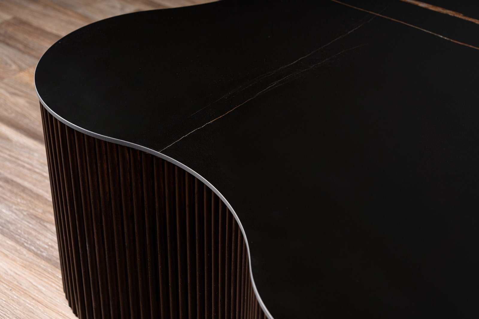 Modrest Ricko - Modern Black Ceramic + Smoked Ash Freeform Coffee Table 4 Modrest Ricko - Modern Black Ceramic + Smoked Ash Freeform Coffee Table - Image 4