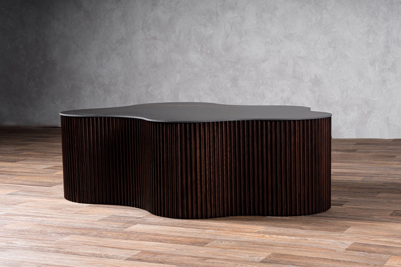 Modrest Ricko - Modern Black Ceramic + Smoked Ash Freeform Coffee Table 5 Modrest Ricko - Modern Black Ceramic + Smoked Ash Freeform Coffee Table - Image 5
