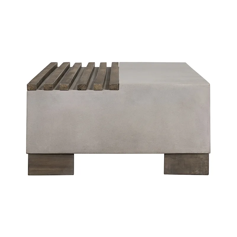 Modrest Delaware Modern Concrete & Acacia Rectangular Coffee Table - Image 2