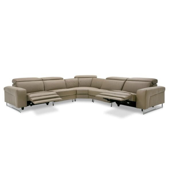Lamod Italia Riviera - Italian Modern Taupe Leather Sectional Sofa w/ 2 Recliners