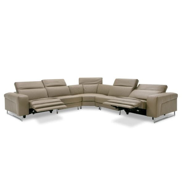 Lamod Italia Riviera - Italian Modern Taupe Leather Sectional Sofa w/ 2 Recliners - Image 3