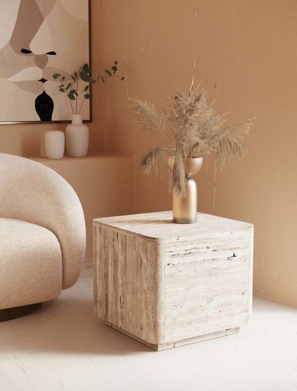 Nova Domus Roma - Modern Faux Travertine Square End Table - Image 4