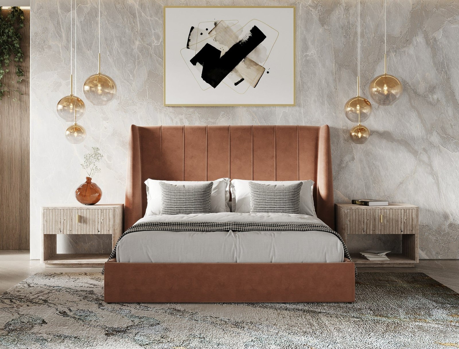 Modrest Roma - Modern Burnt Orange Microfiber Upholstered Bed 5 Modrest Roma - Modern Burnt Orange Microfiber Upholstered Bed - Image 5