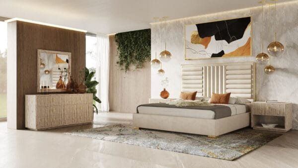 Nova Domus Roma - Modern Faux Travertine + Gold Nightstand - Image 2