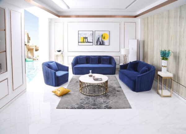 Divani Casa Palomar Modern Blue Velvet & Brass Sofa - Image 5