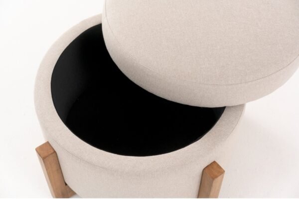 Modrest Sada - Mid-Century Modern Beige Linen + Chestnut Round Ottoman - Image 2