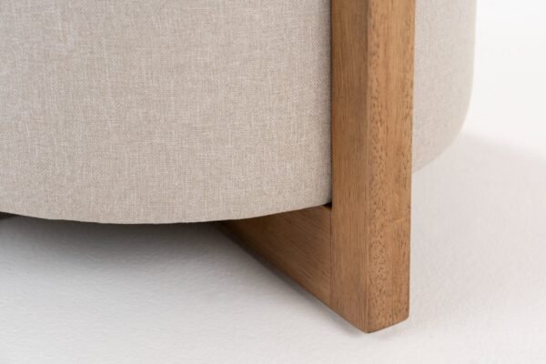 Modrest Sada - Mid-Century Modern Beige Linen + Chestnut Round Ottoman - Image 3