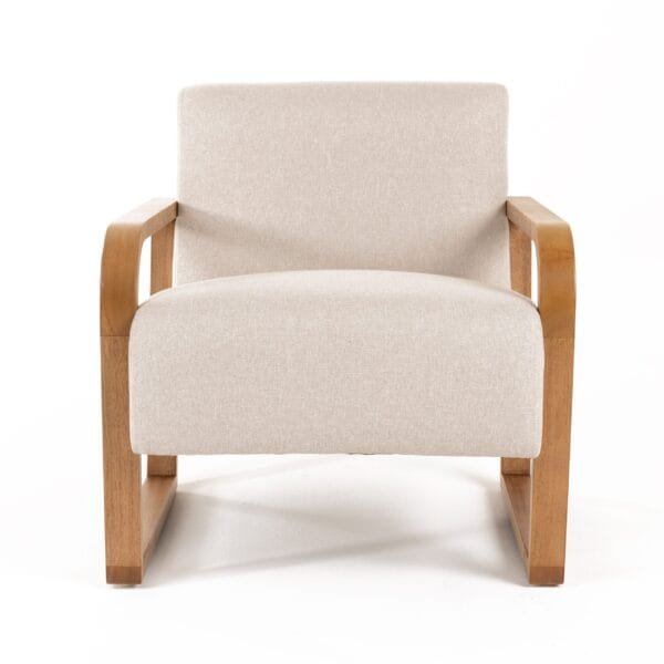 Modrest Sada - Mid-Century Modern Beige Linen + Chestnut Accent Chair - Image 2