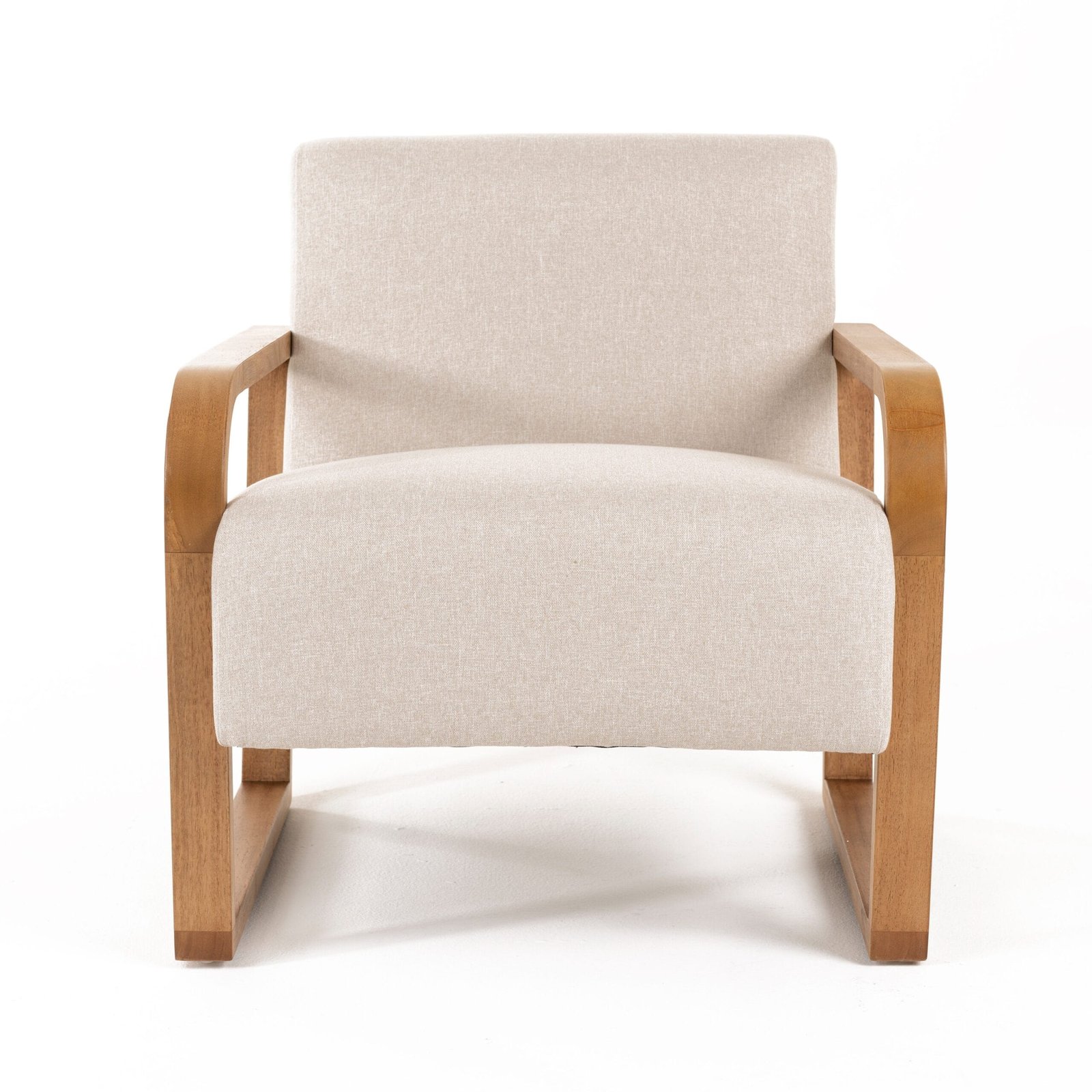 Modrest Sada - Mid-Century Modern Beige Linen + Chestnut Accent Chair 2 Modrest Sada - Mid-Century Modern Beige Linen + Chestnut Accent Chair - Image 2