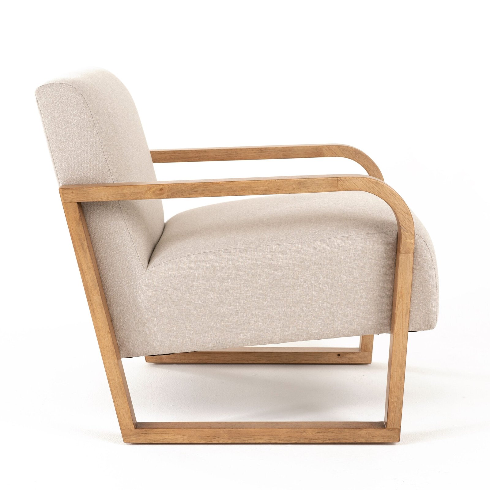 Modrest Sada - Mid-Century Modern Beige Linen + Chestnut Accent Chair 3 Modrest Sada - Mid-Century Modern Beige Linen + Chestnut Accent Chair - Image 3