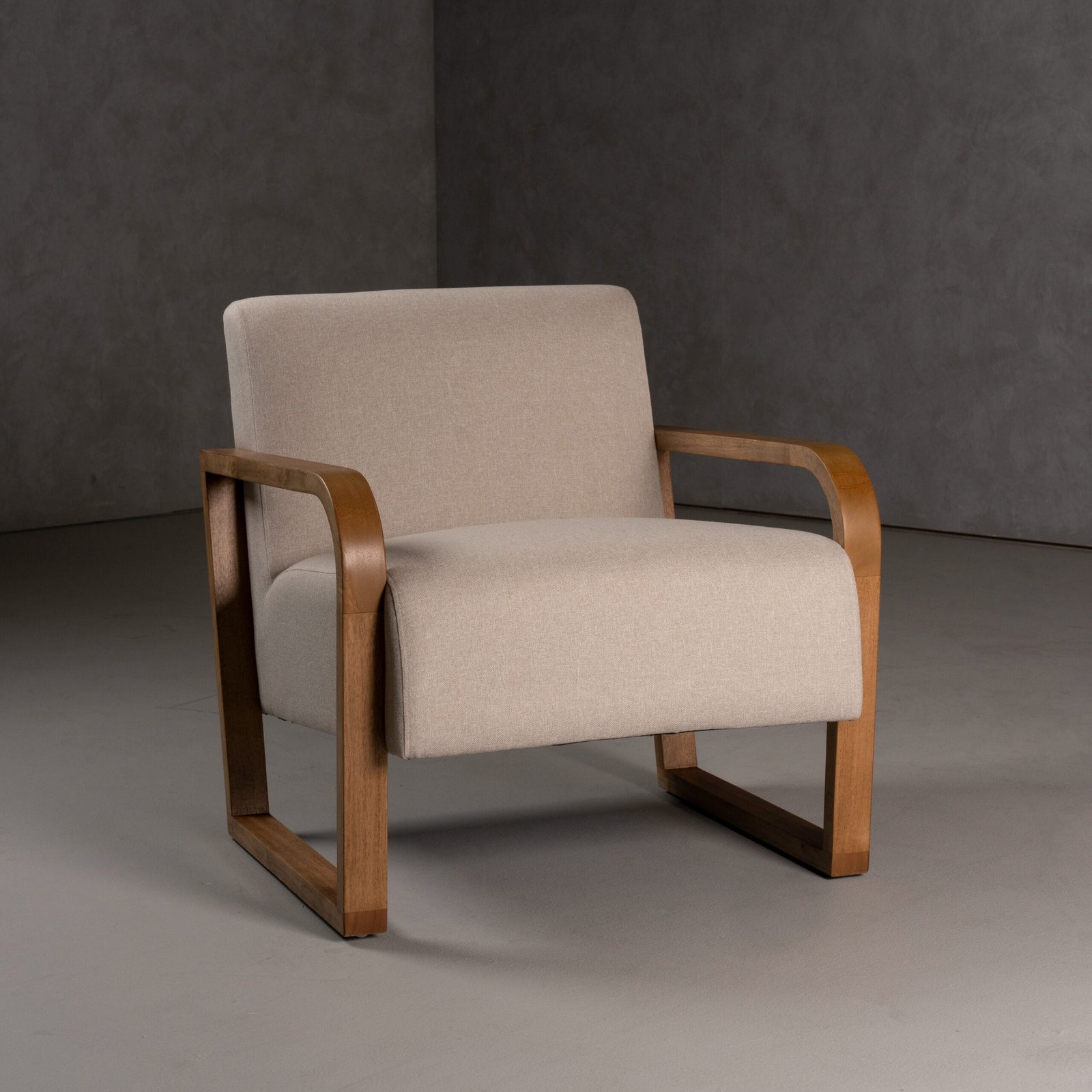 Modrest Sada - Mid-Century Modern Beige Linen + Chestnut Accent Chair 1 Modrest Sada - Mid-Century Modern Beige Linen + Chestnut Accent Chair