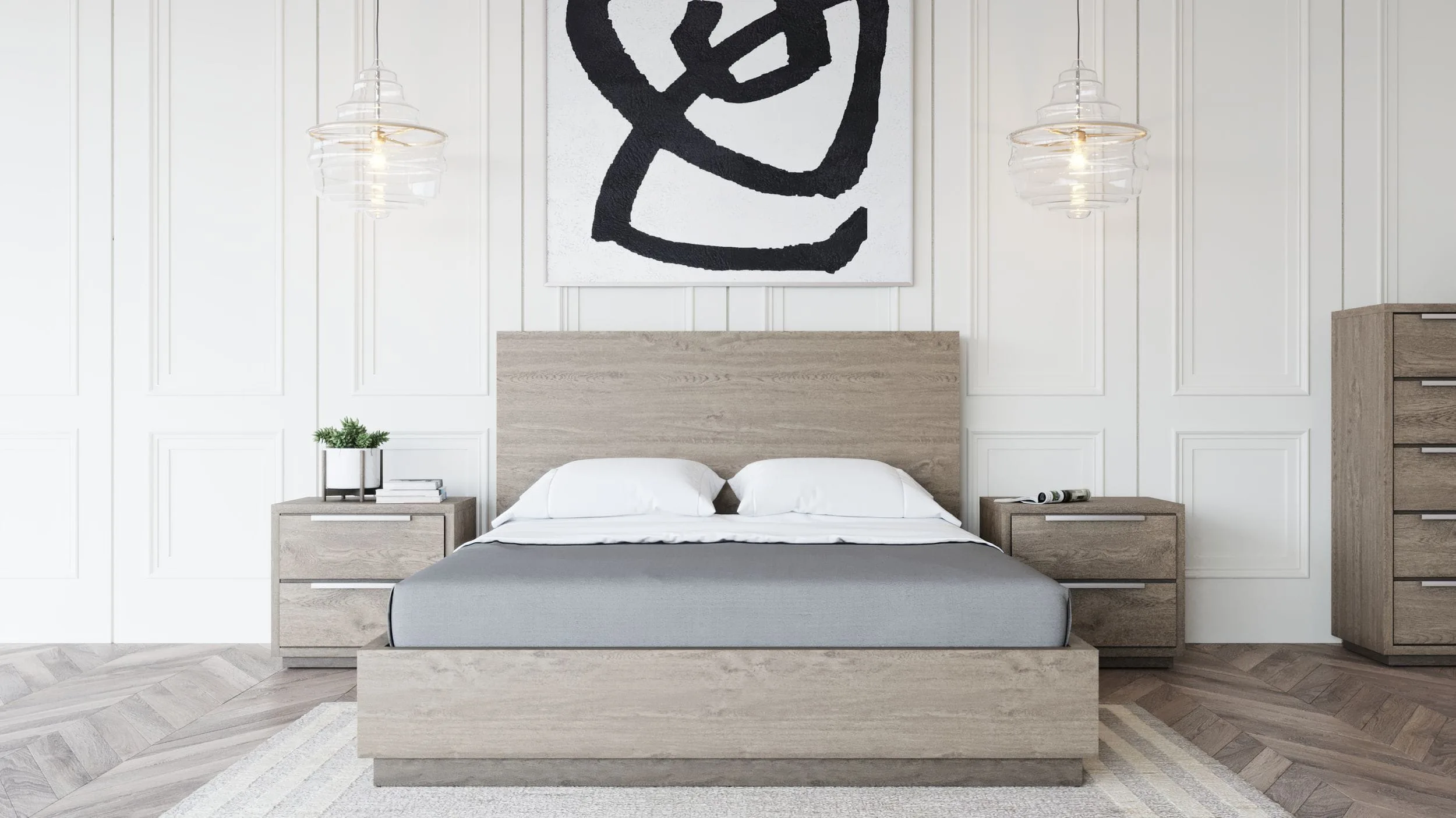 Queen Modrest Samson - Contemporary Grey & Silver Bedroom Set