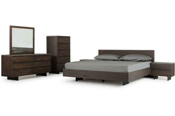 Queen Modrest Selma Modern Dark Aged Oak & Concrete Bedroom Set